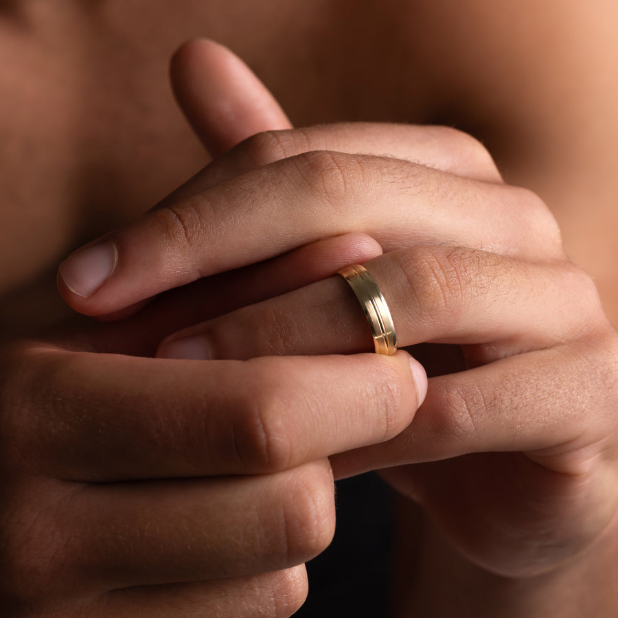 The Nikos Ring - Singular Grooved Brushed Men's Wedding Band