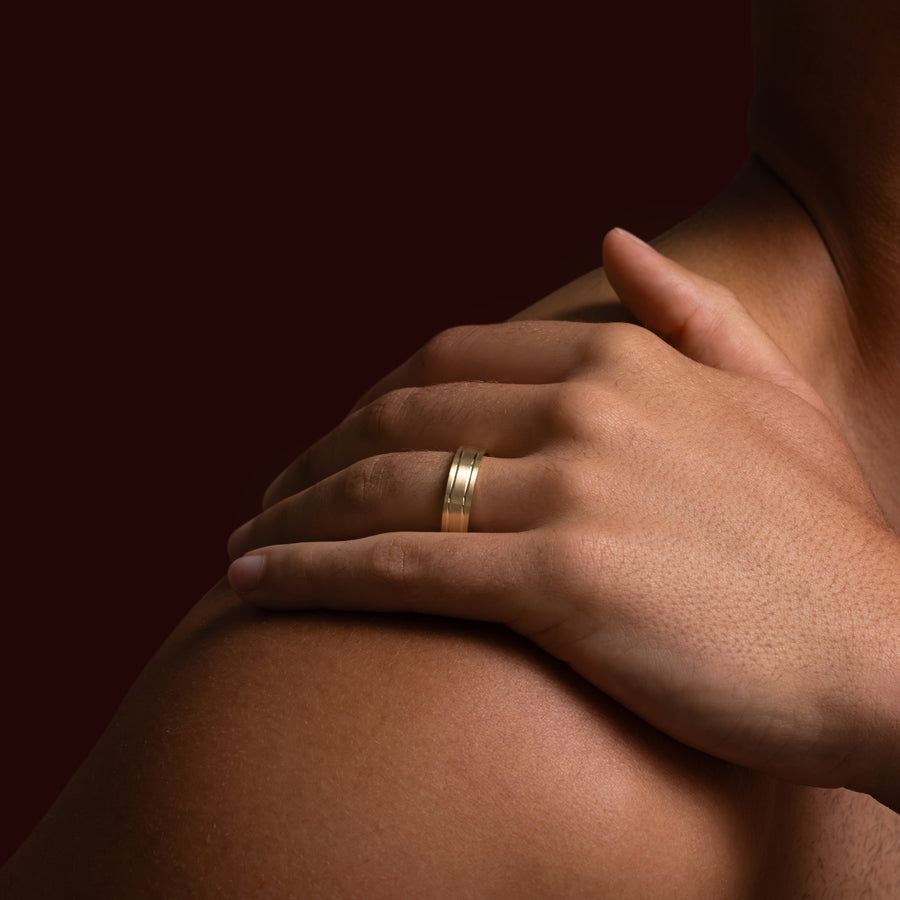 The Hugo Ring - Brushed Dual Grooved Men's Wedding Band