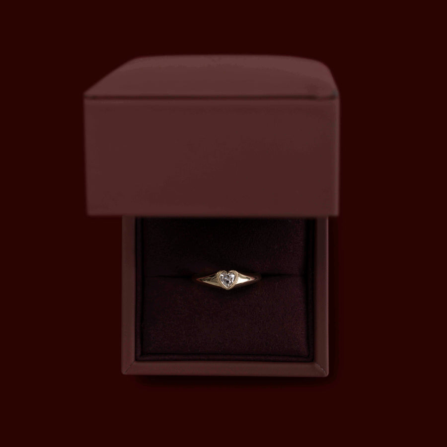 The Romy Ring - Signature Heart Milgrain Signet - 9K Yellow Gold