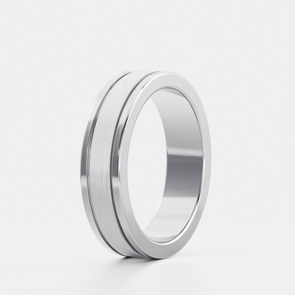 
                      
                        The Hugo Ring - Brushed Dual Grooved Men's Ceremonial Band
                      
                    