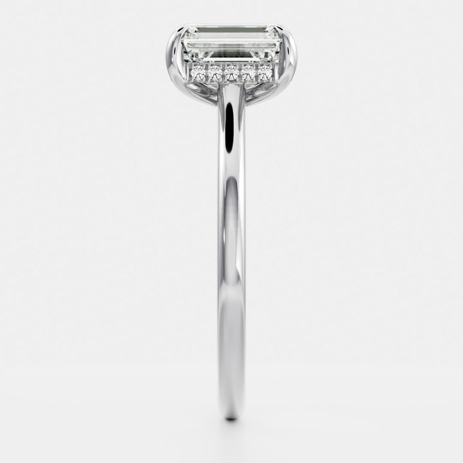 The Audrey Ring - 1.52ct Lab Diamond Emerald Cathedral Solitaire With Hidden Halo