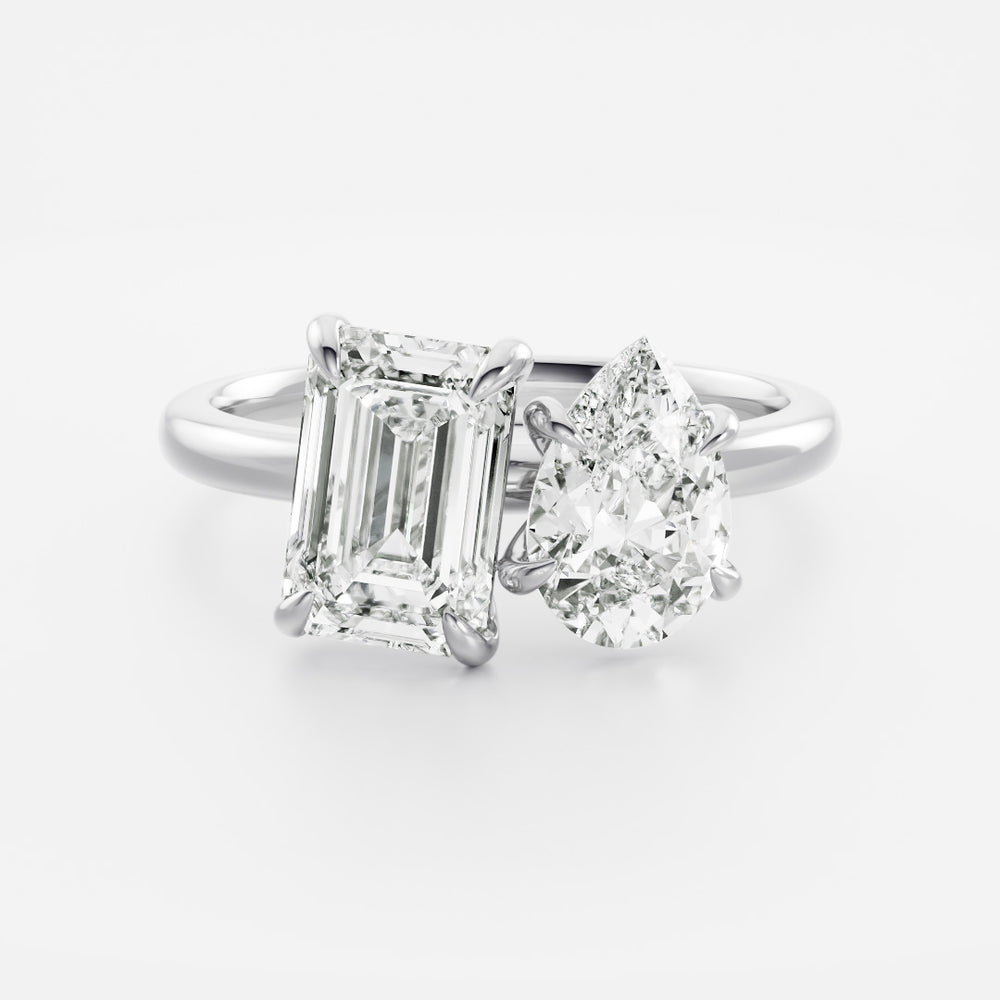 Toi Et Moi Ring - 1.5ct Pear and  2.8ct Emerald Moissanite