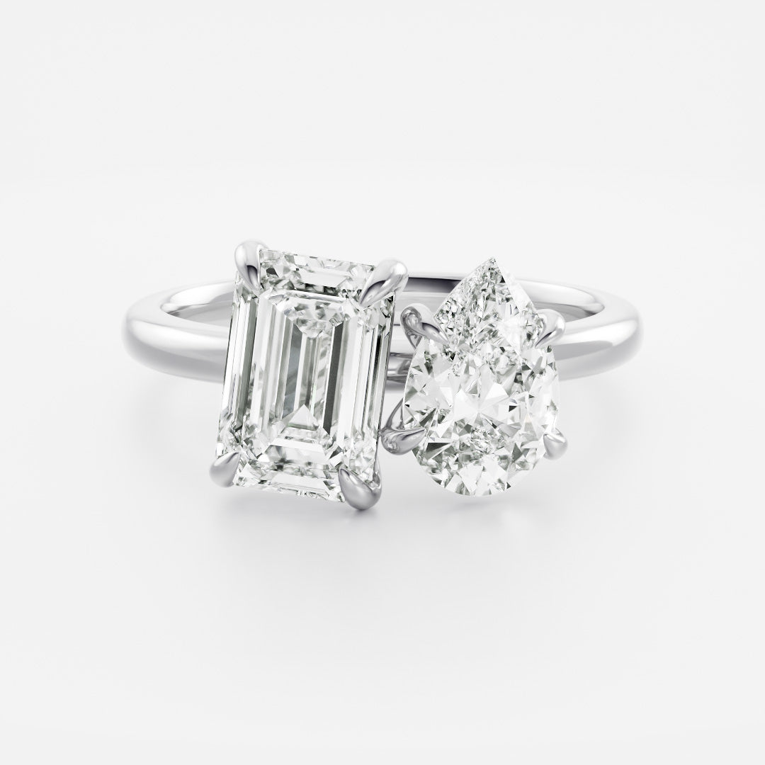 Toi Et Moi Ring - 1.5ct Pear and  2.8ct Emerald Moissanite
