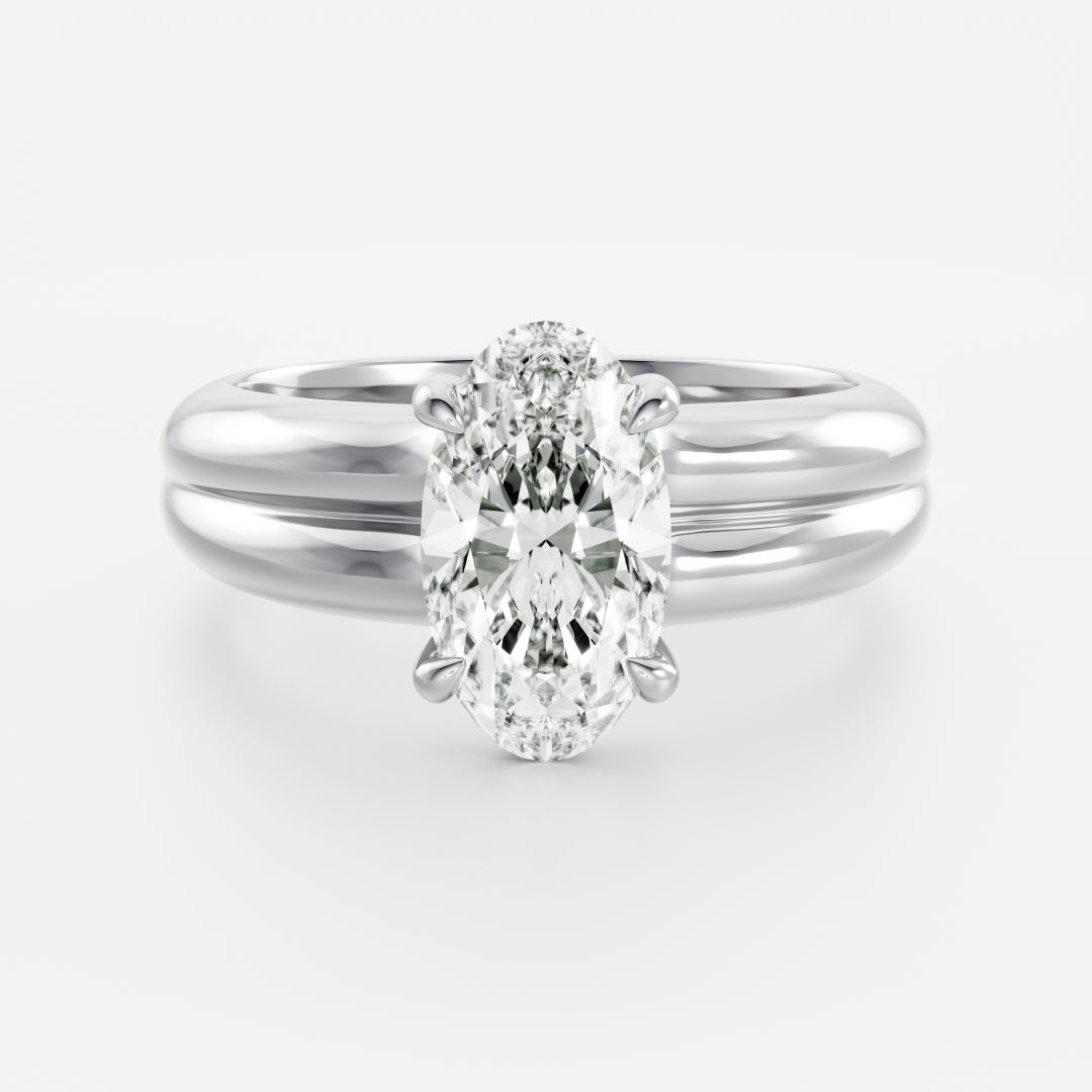 The Adele Ring - Low Set Moval Double Band Solitaire
