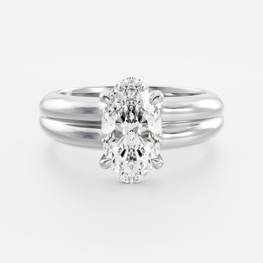 The Adele Ring - Low Set Moval Double Band Solitaire
