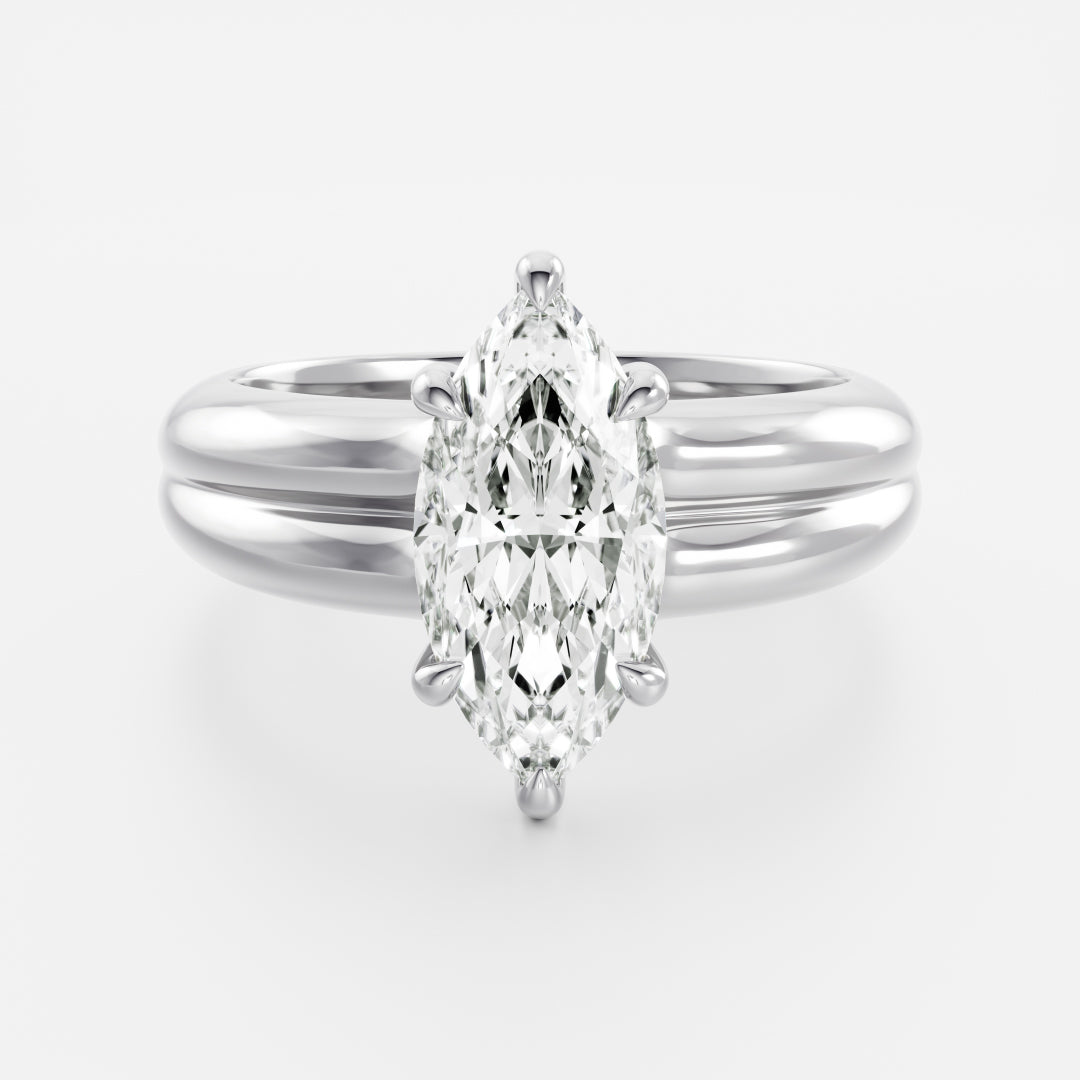 The Adele Ring - Low Set Marquise Double Band Solitaire