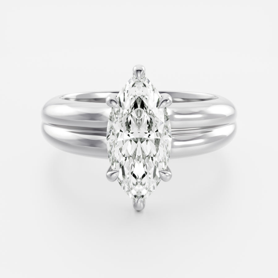 The Adele Ring - Low Set Marquise Double Band Solitaire