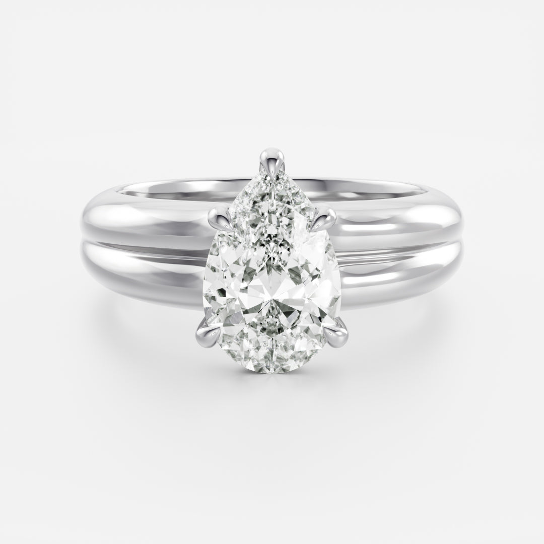 The Adele Ring - Low Set Pear Double Band Solitaire