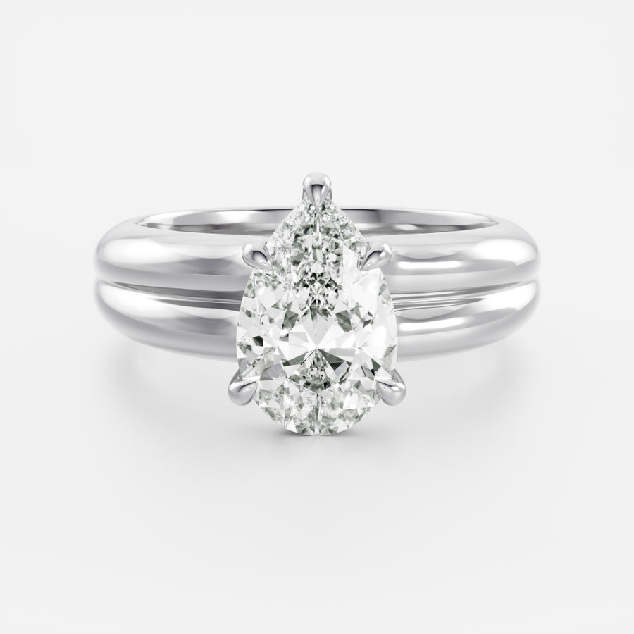 The Adele Ring - Low Set Pear Double Band Solitaire