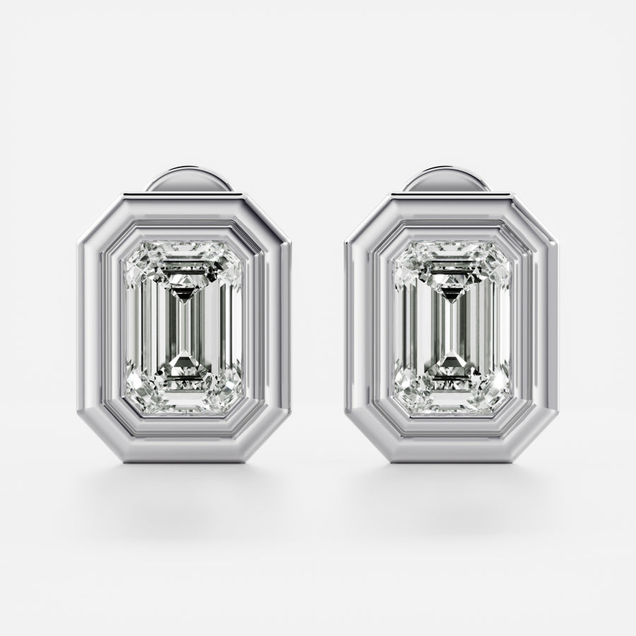 The Adira Earrings - Emerald Double Bezel Studs