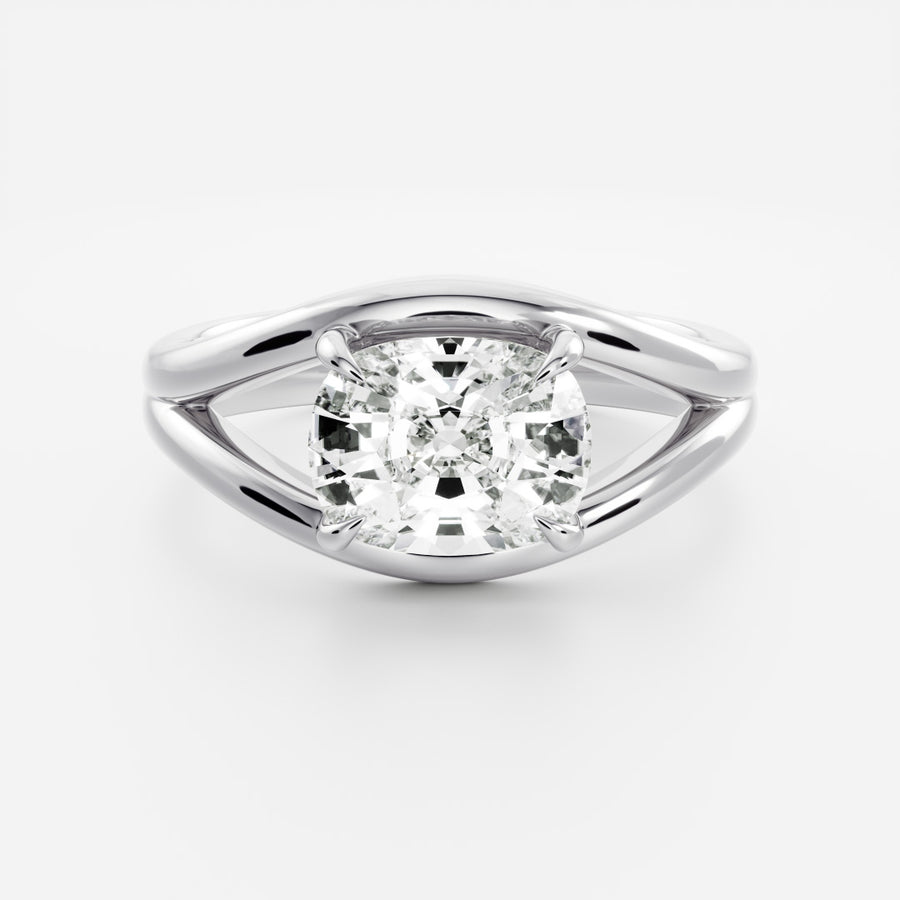 The Aleasa Ring - Split Shank East-West Elongated Cushion Solitaire