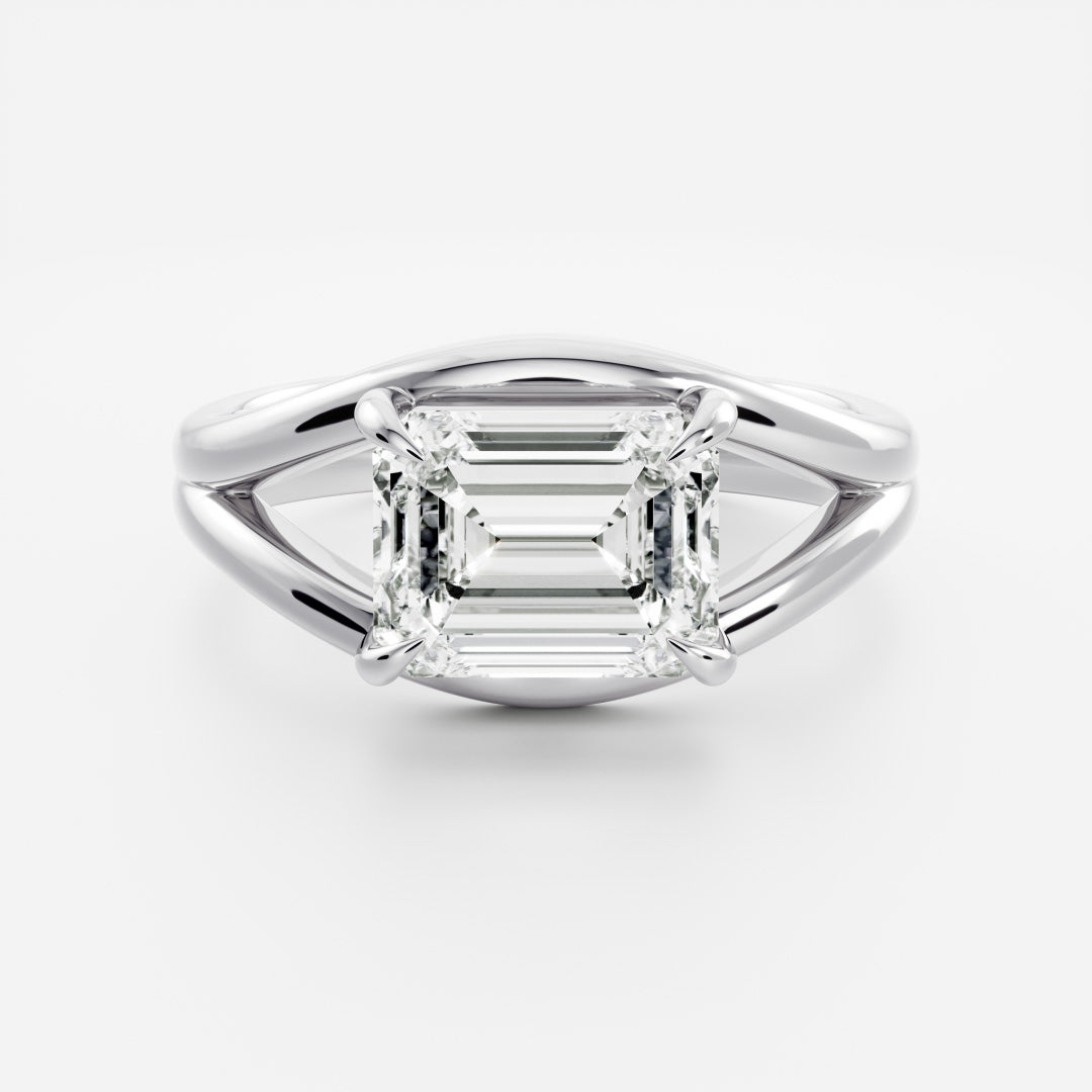 The Aleasa Ring - 3.5ct Moissanite Split Shank East-West Emerald Solitaire