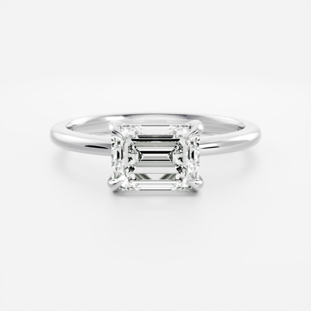 The Cora Ring - Horizontal Emerald Solitaire