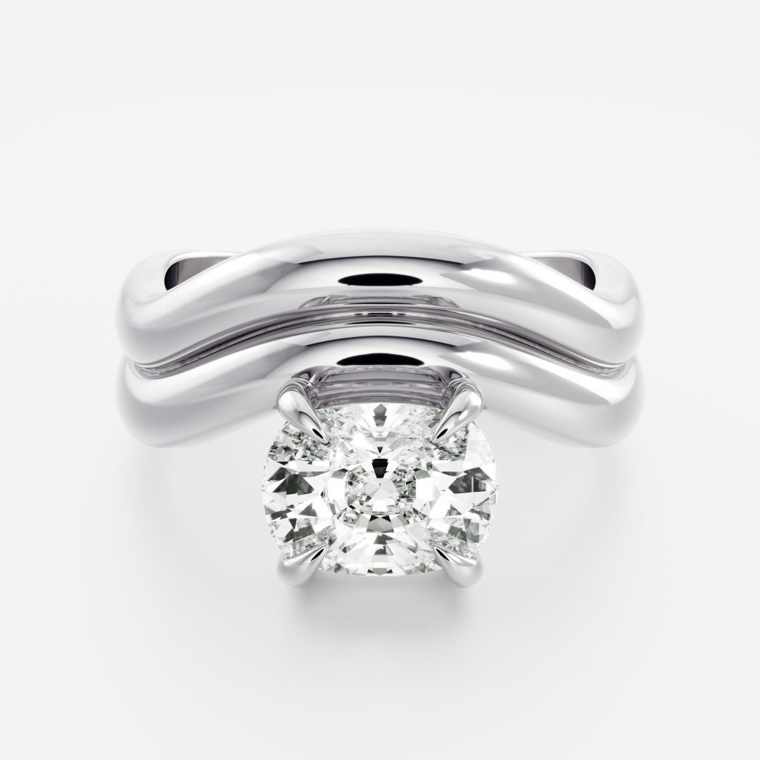 The Azariah Ring - Elongated Cushion Solitaire with Double Curved Band