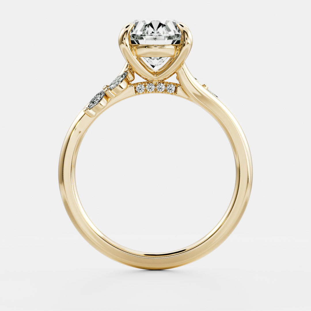 The Amira Ring - 1.8ct Moissanite Oval with Marquise Accents with Pavé Bridge