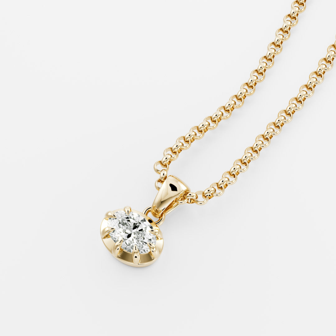 The Allegra Petite Pendant - 1.00ct Lab Diamond Oval Pendant with Belcher Chain