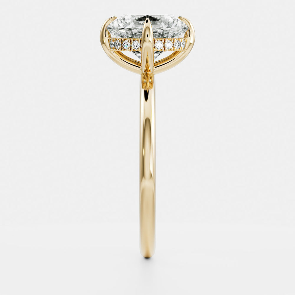 The Luise Ring - 2.1ct Moissanite Oval Solitaire with Compass Prongs and Hidden Halo