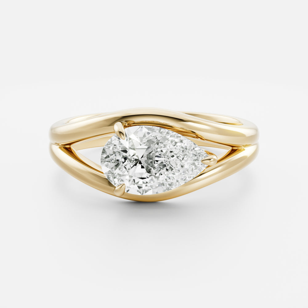 The Aleasa Ring - Split Shank East-West Pear Solitaire