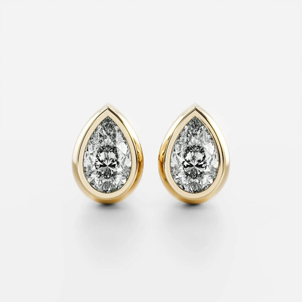 The Vera Earrings - 0.3ct Moissanite Pear Bezel Studs