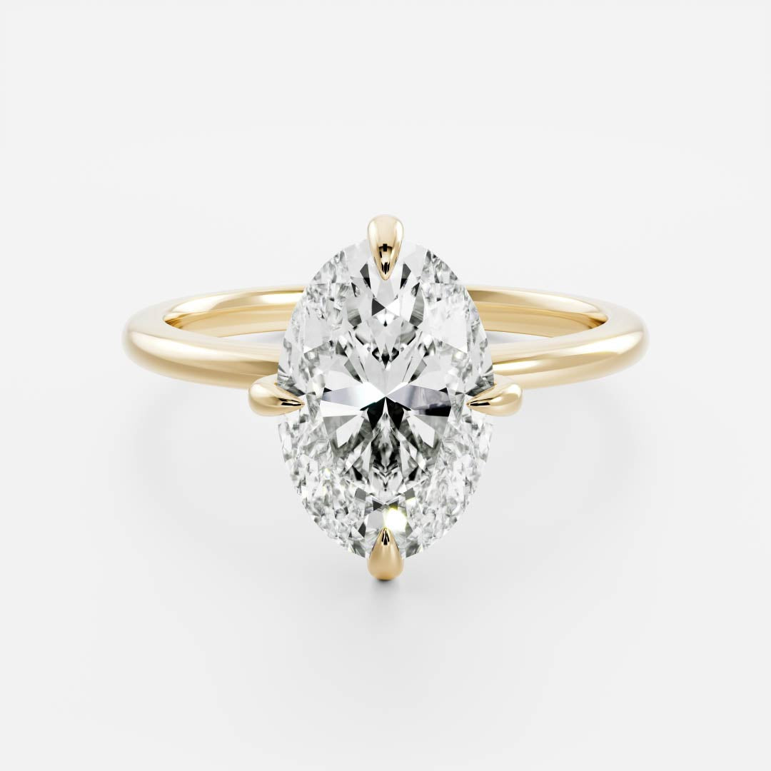 The Luise Ring - 2.1ct Moissanite Oval Solitaire with Compass Prongs and Hidden Halo