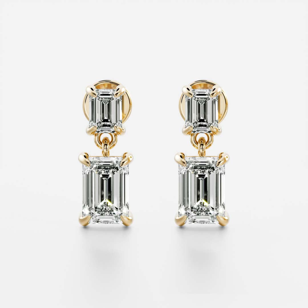 The Arietta Earrings - 1.8CTTW Lab Diamond Emerald Double Drop Earrings