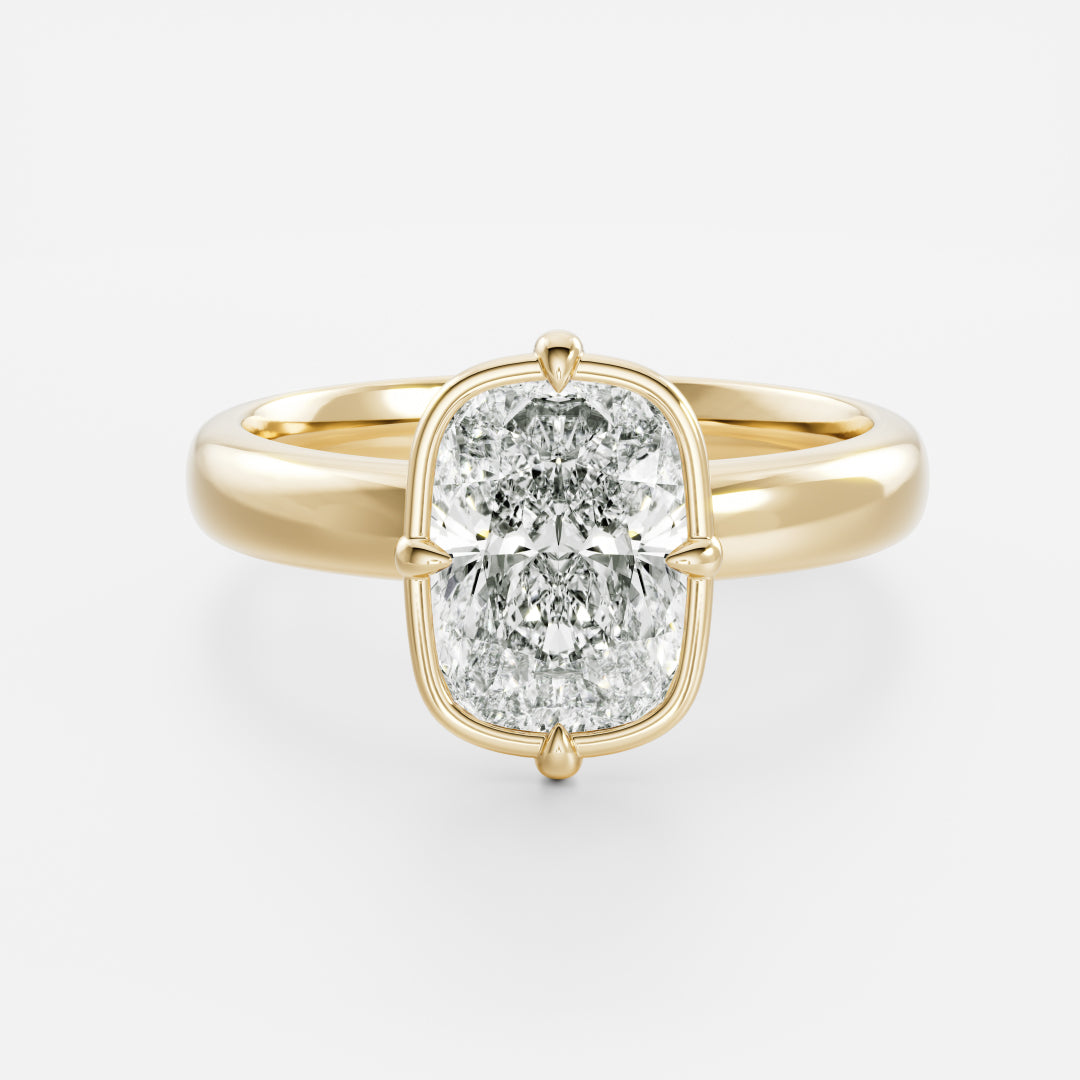 The Ada Ring - Elongated Cushion Bezel Solitaire with Prongs
