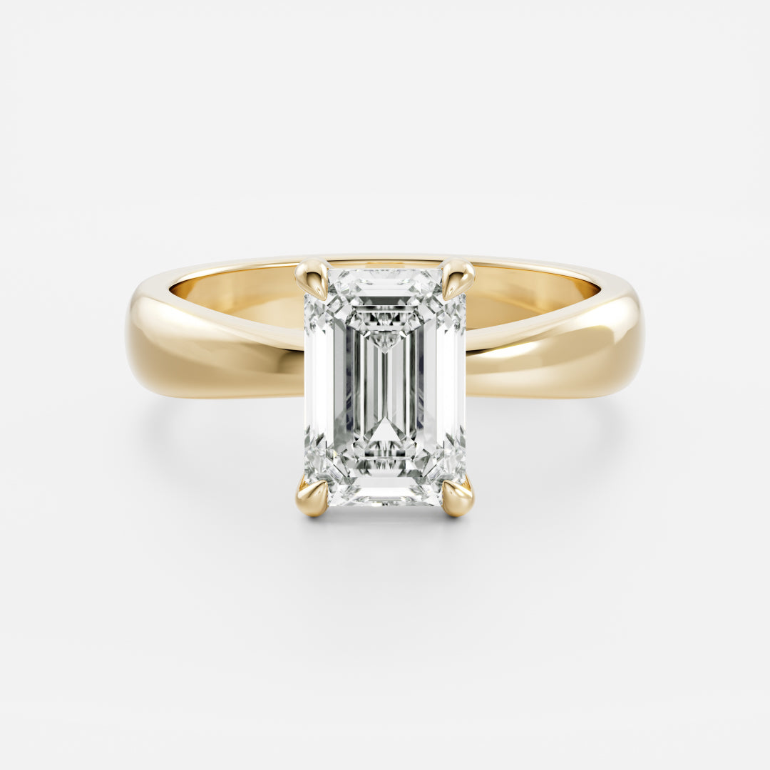 The Amalia Ring - Emerald Tapered Solitaire