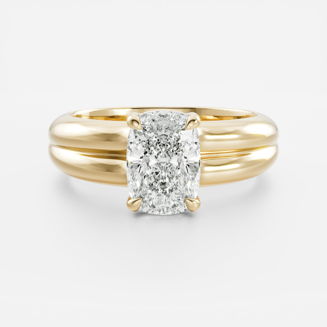 The Adele Ring - Low Set Elongated Cushion Double Band Solitaire
