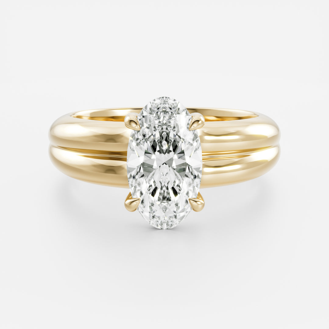 The Adele Ring - Low Set Moval Double Band Solitaire
