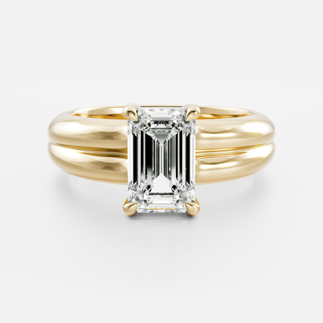 The Adele Ring - Low Set Emerald Double Band Solitaire