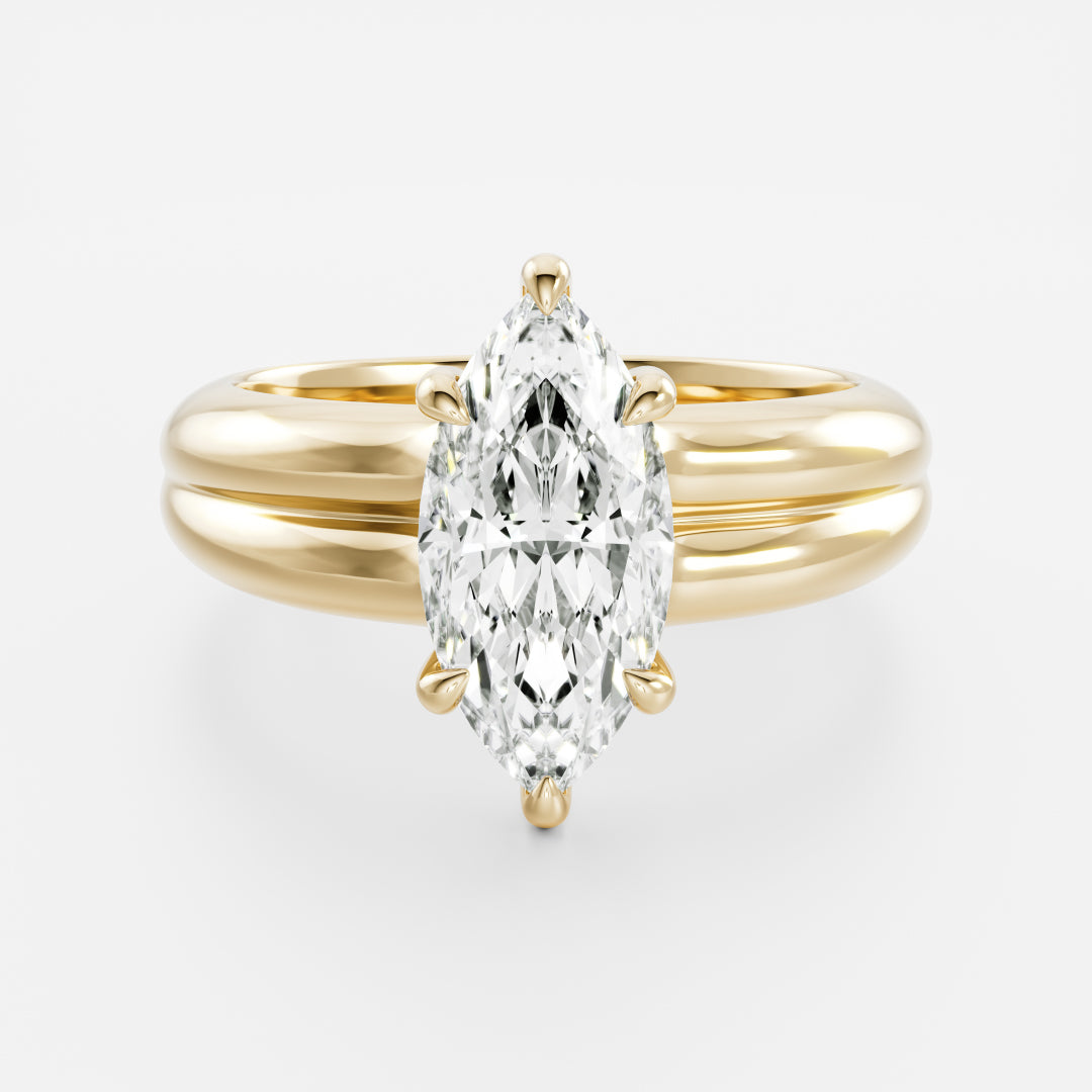 The Adele Ring - Low Set Marquise Double Band Solitaire