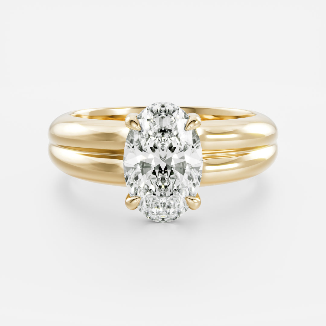 The Adele Ring - Low Set Oval Double Band Solitaire