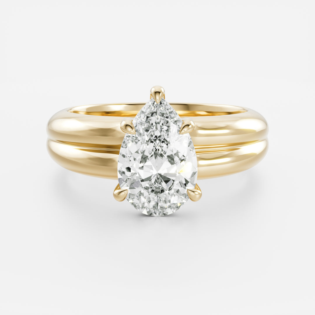 The Adele Ring - Low Set Pear Double Band Solitaire
