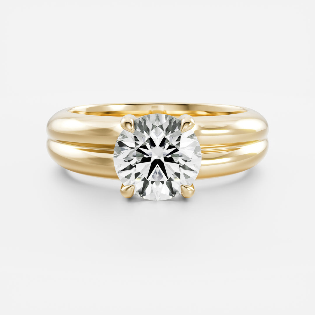 The Adele Ring - Low Set Round Double Band Solitaire