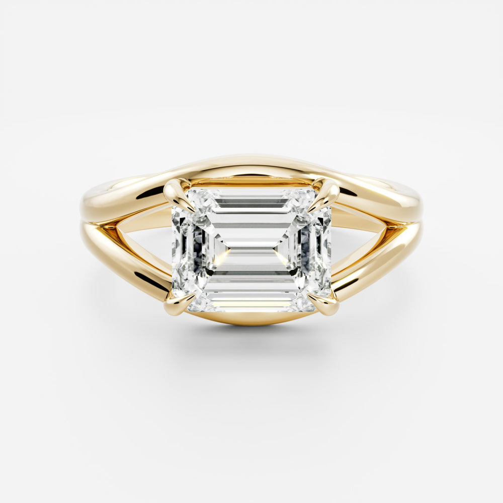 The Aleasa Ring - Split Shank East-West Emerald Solitaire