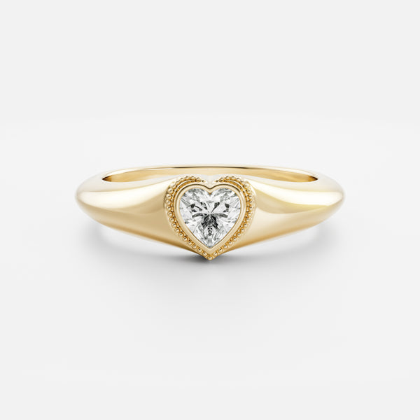 The Romy Ring - Signature Heart Milgrain Signet
