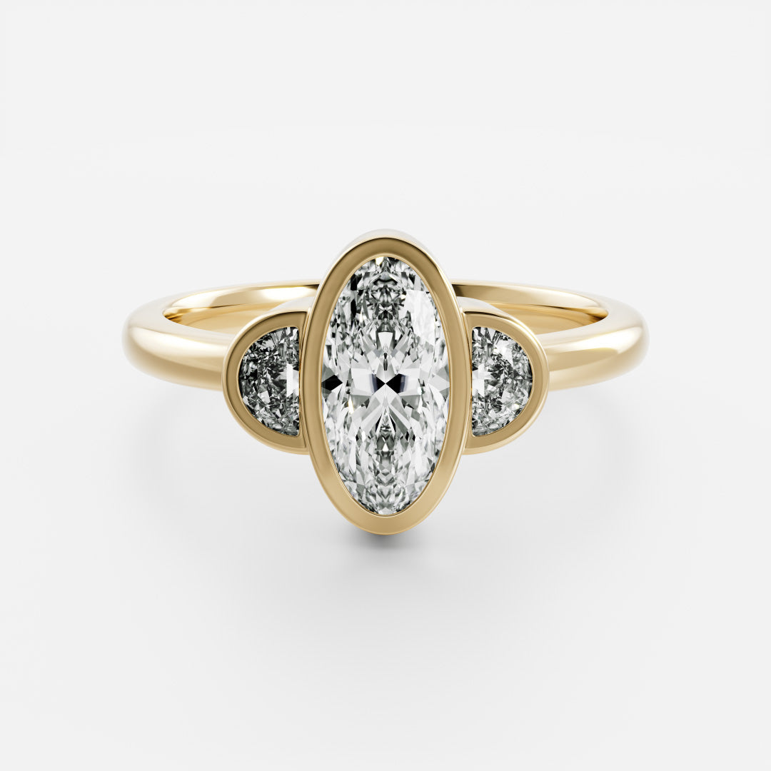 The Margot Ring - Oval and Half Moon Bezel Trilogy