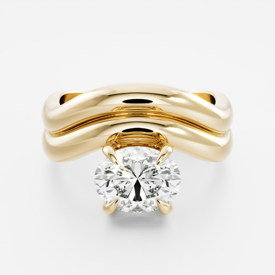 The Azariah Ring - Oval Solitaire with Double Curved Band