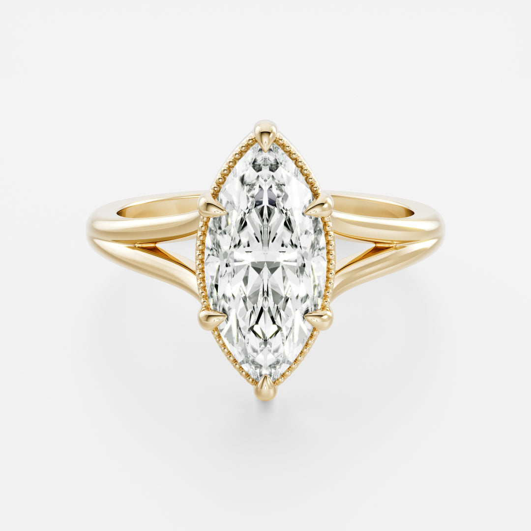 The Ambra Ring - Marquise Split Shank Milgrain Solitaire