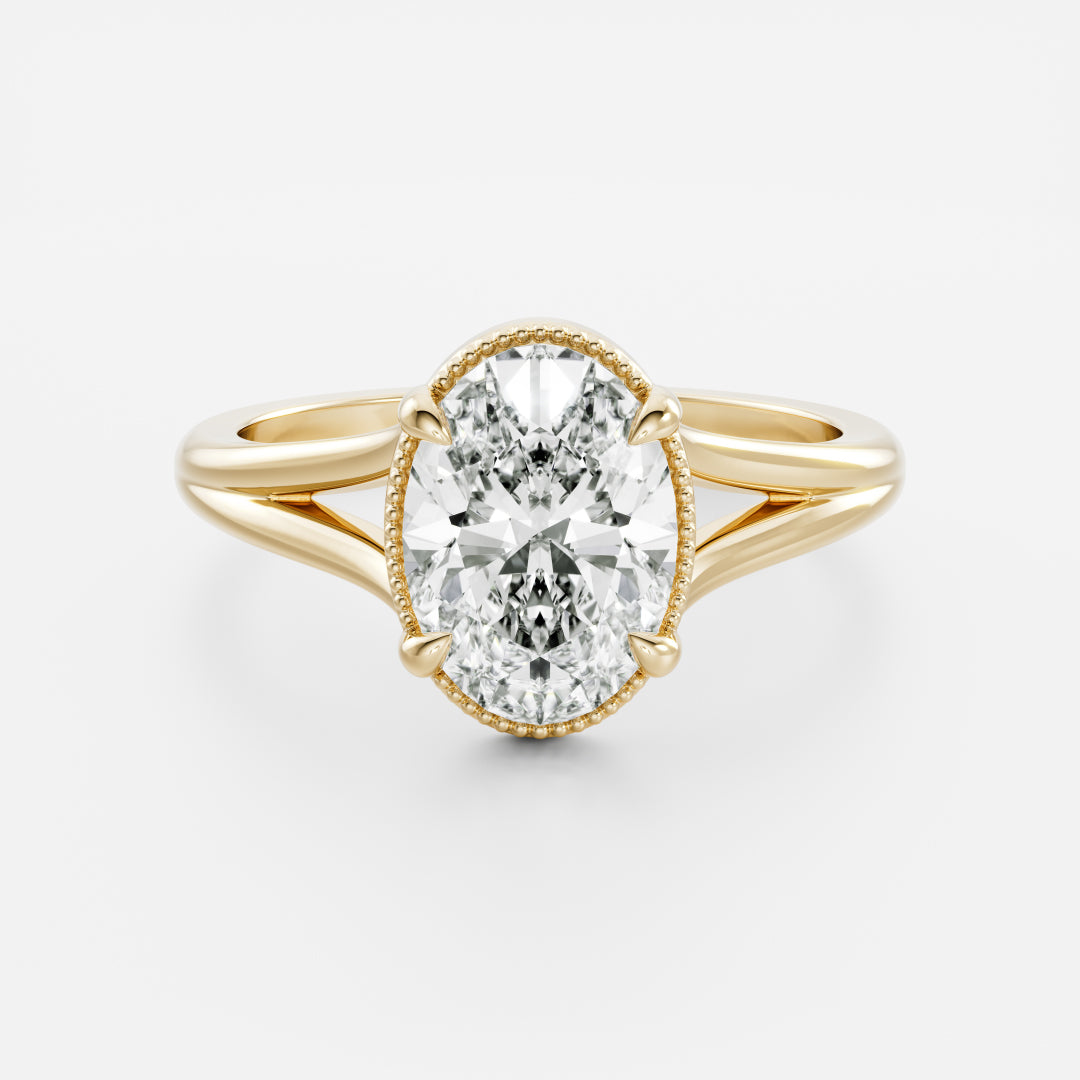 The Ambra Ring - Oval Split Shank Milgrain Solitaire