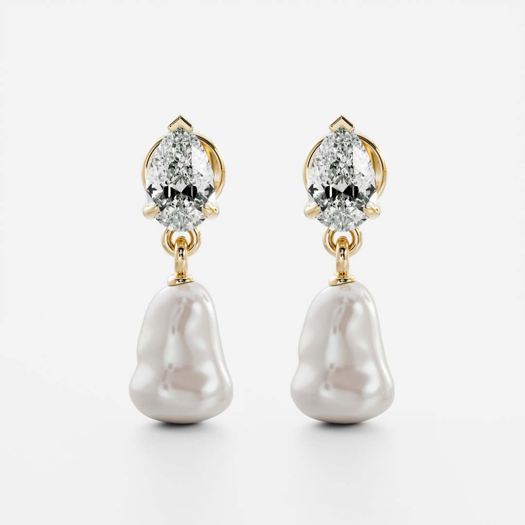 The Angelina Earrings - 1.0CTTW Keshi Pearl Lab Diamond Pear Drop Earrings