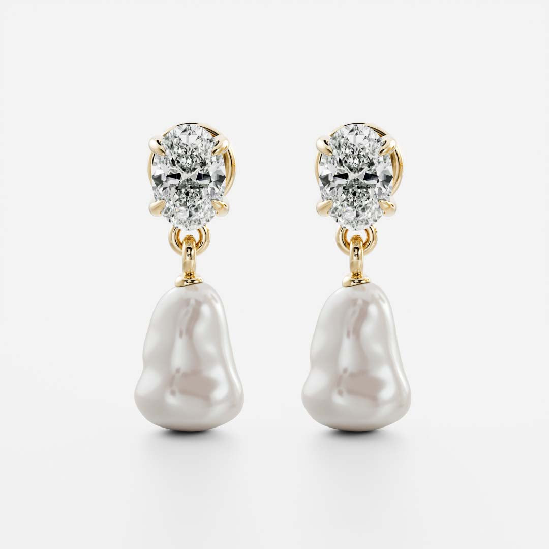 The Angelina Earrings - 0.6CTTW Keshi Pearl Lab Diamond Oval Drop Earrings