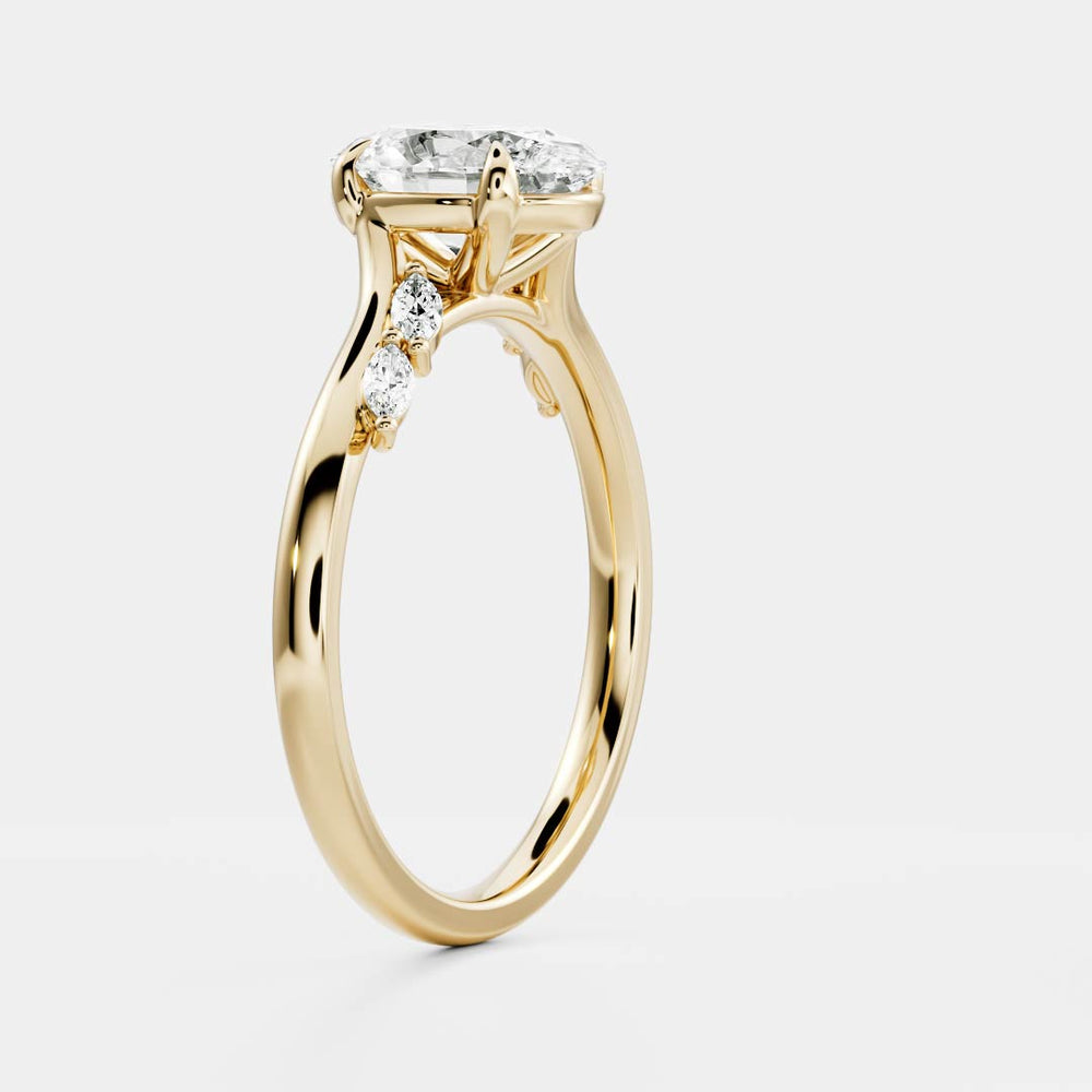 
                      
                        The Amira Ring™ - 2.1ct Moissanite Oval with Marquise Accents
                      
                    