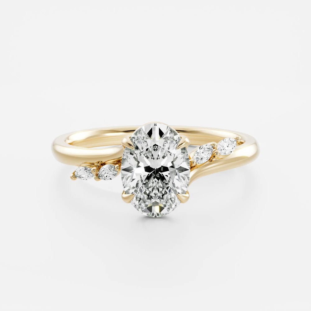 The Amira Ring - 1.8ct Moissanite Oval with Marquise Accents with Pavé Bridge