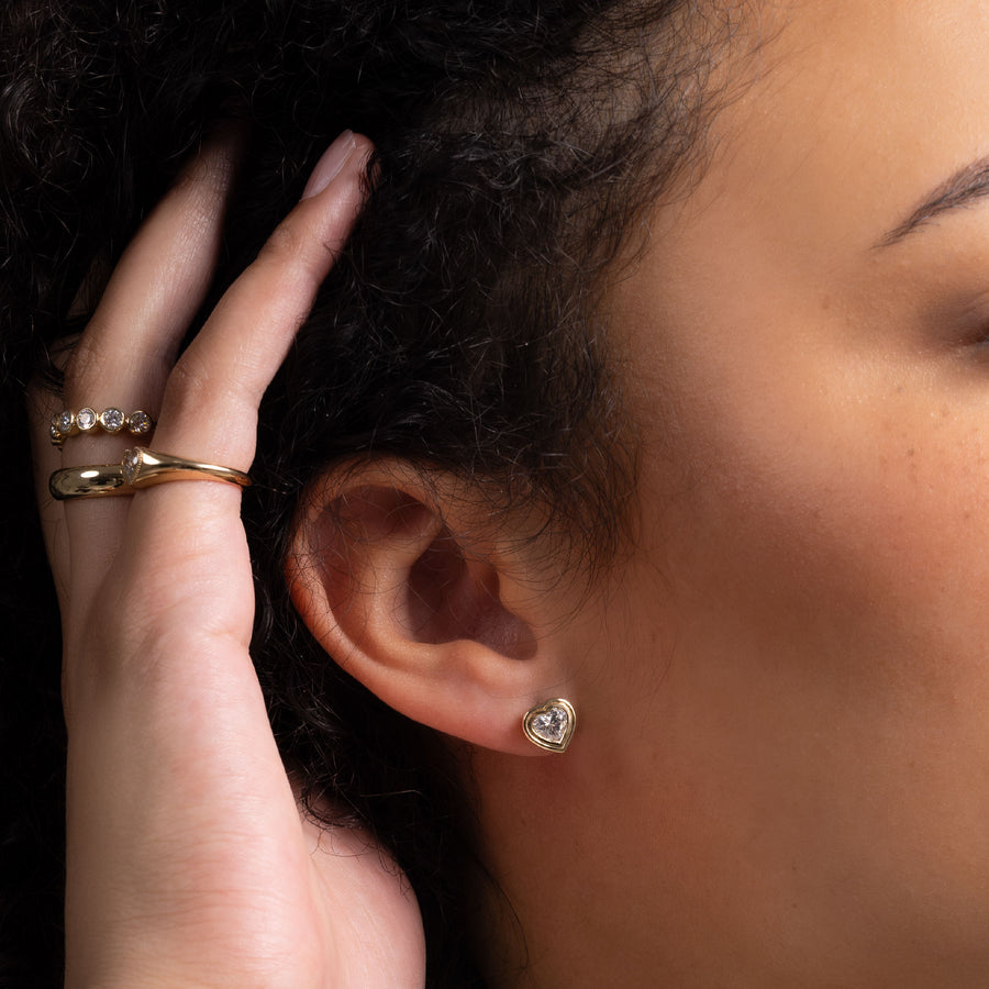 The Adira Earrings - Heart Double Bezel Studs
