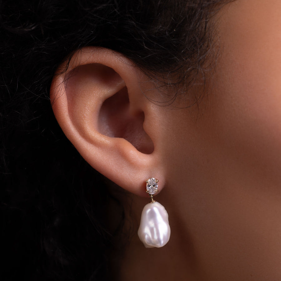 The Angelina Earrings - Keshi Pearl Oval Drop Earrings