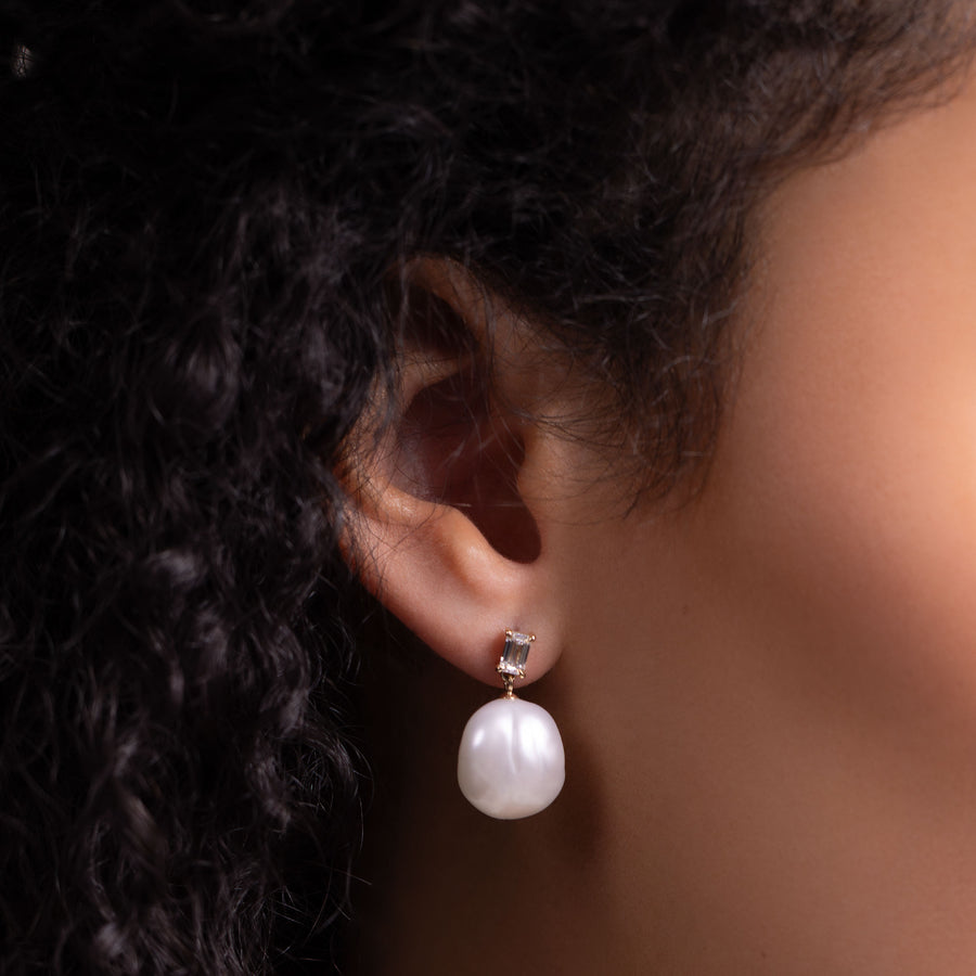 The Angelina Earrings - Keshi Pearl Emerald Drop Earrings