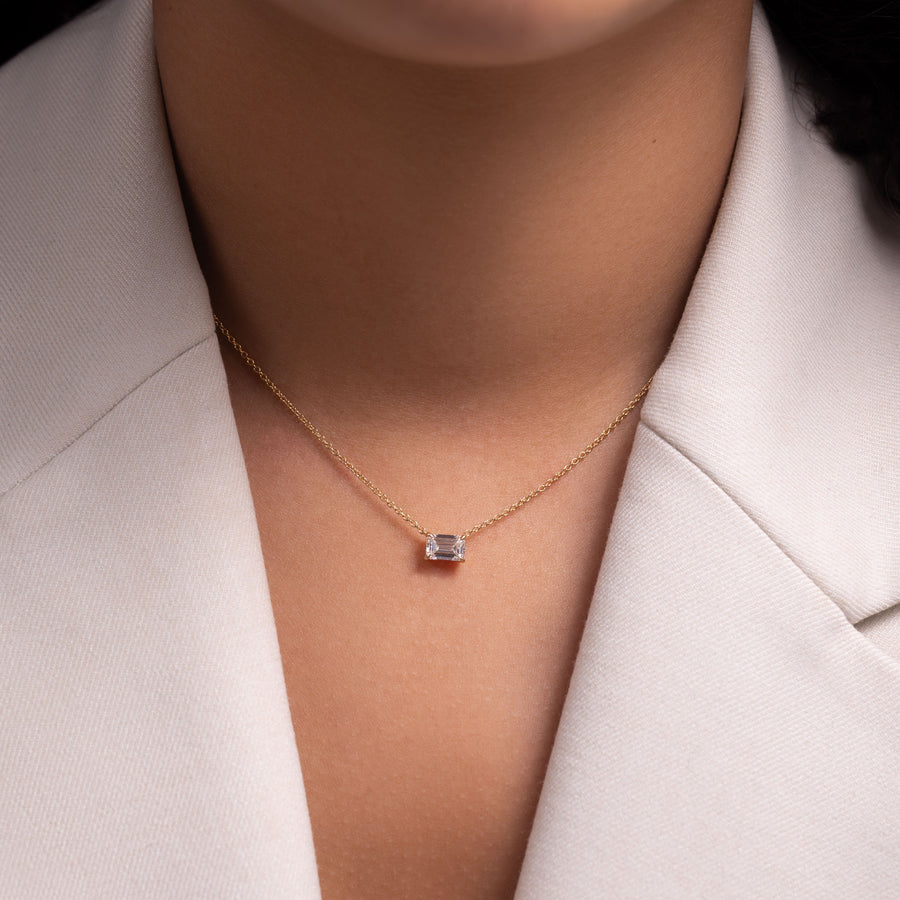The Iris Necklace - East-West Emerald Pendant