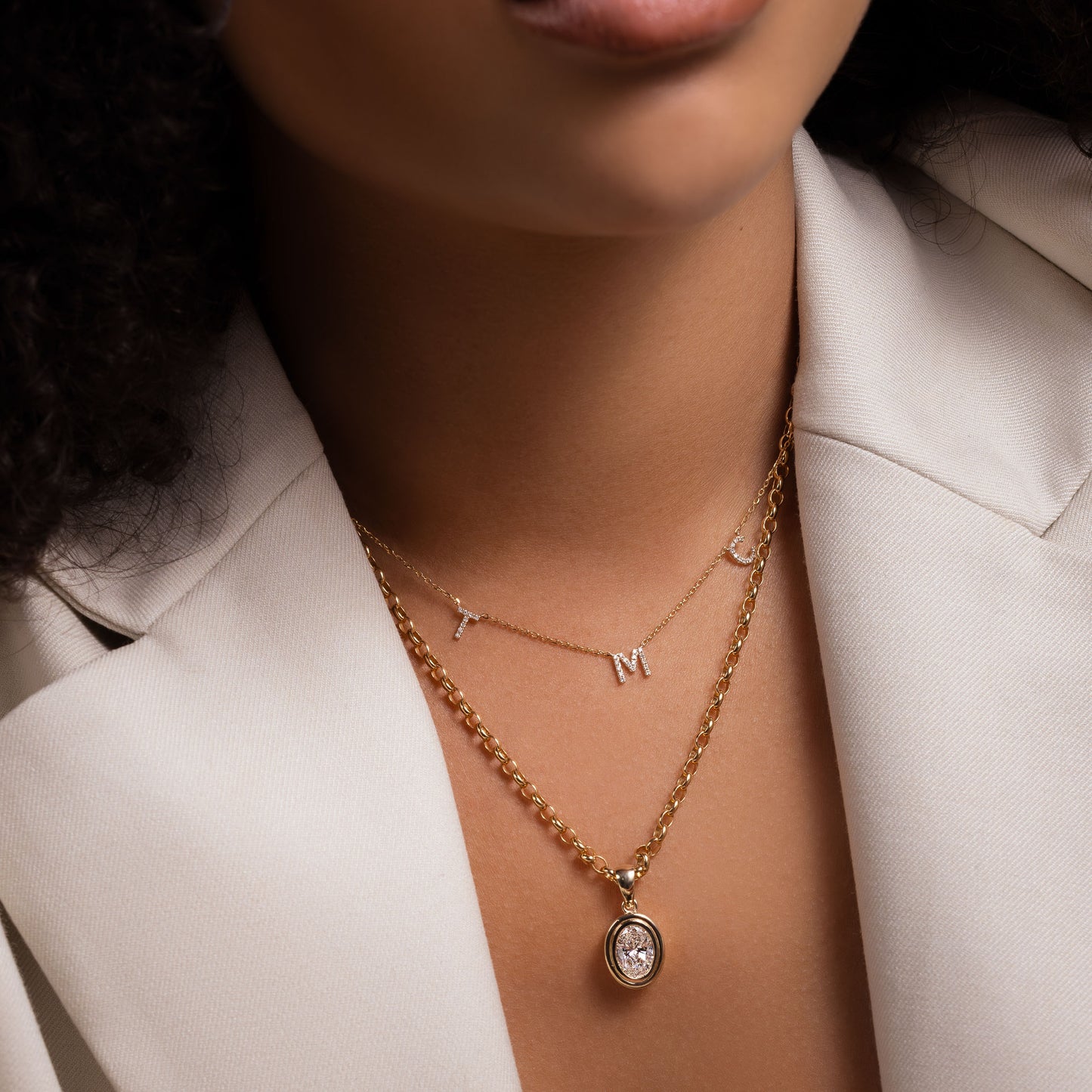 The Adira Oval Double Bezel Pendant