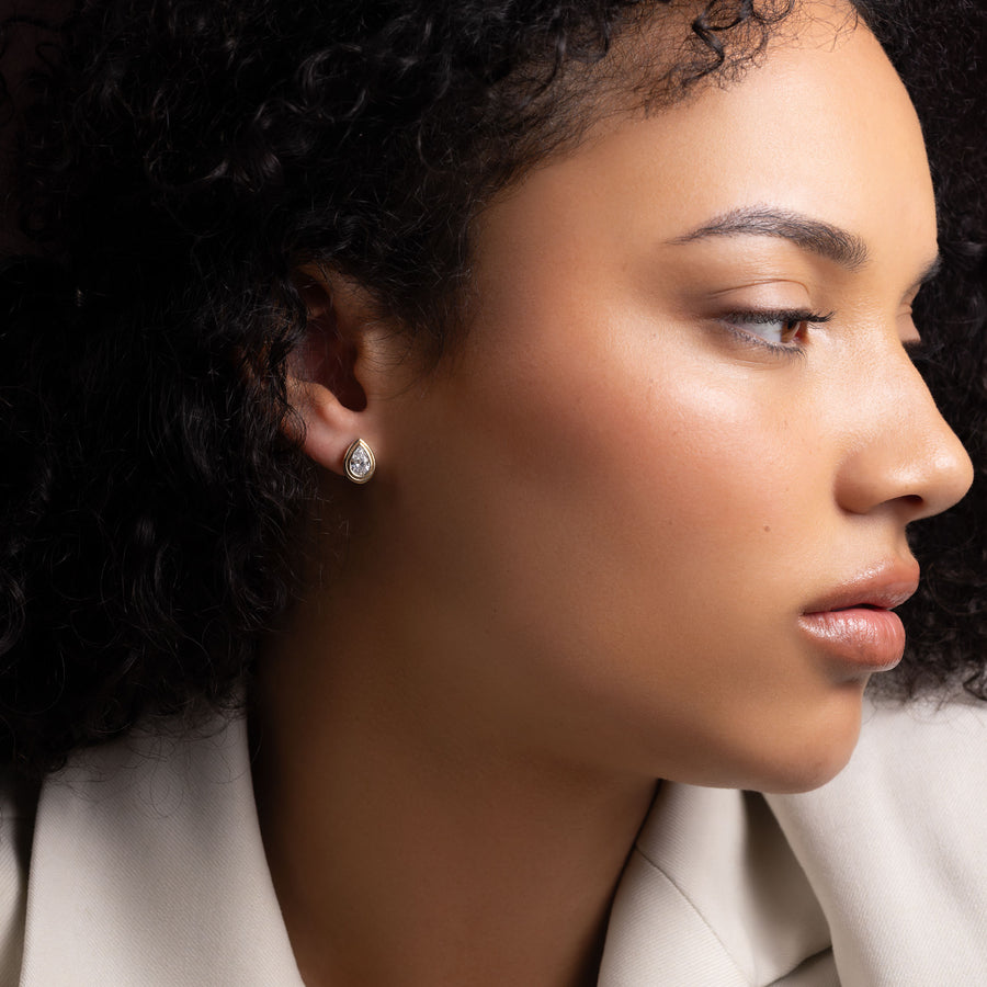 The Adira Earrings - Pear Double Bezel Studs